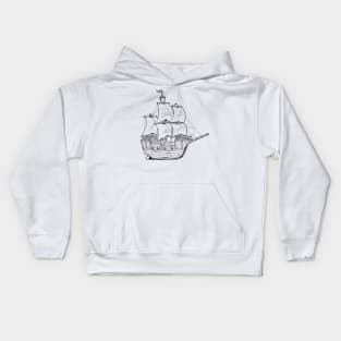 Drawing of a pirate ship Kids Hoodie